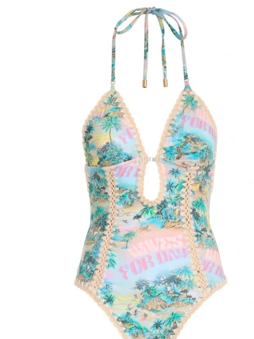 Zimmermann Pastel Tropical Print One-Piece Swimsuit - Blue, Pink, Cream